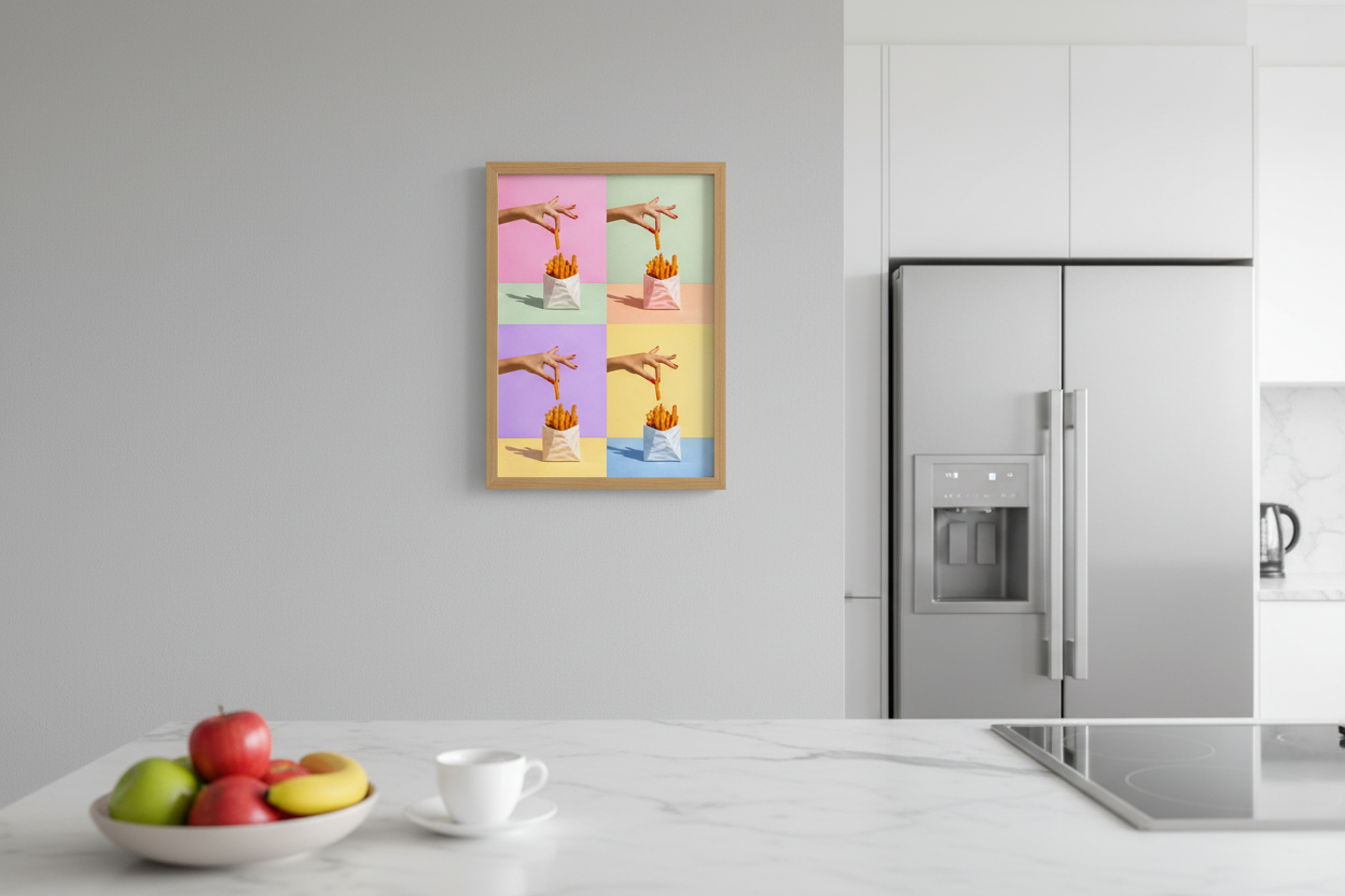 French fries pop art print in modern kitchen