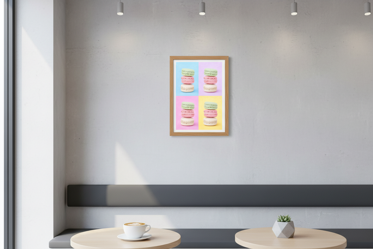 Macaron pop art print in modern cafe